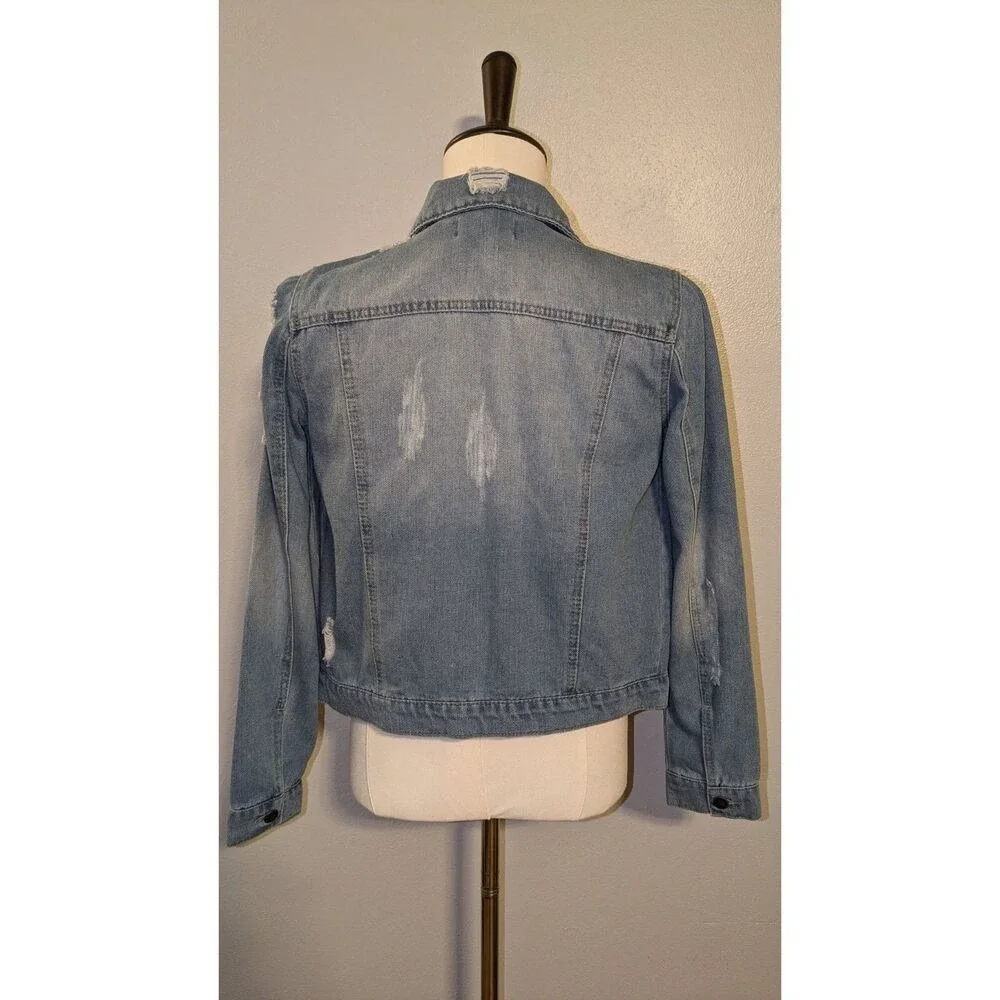 Ci Sono Denim Jacket Womens Small Medium Wash Blue Distressed Jean Trucker OJK90